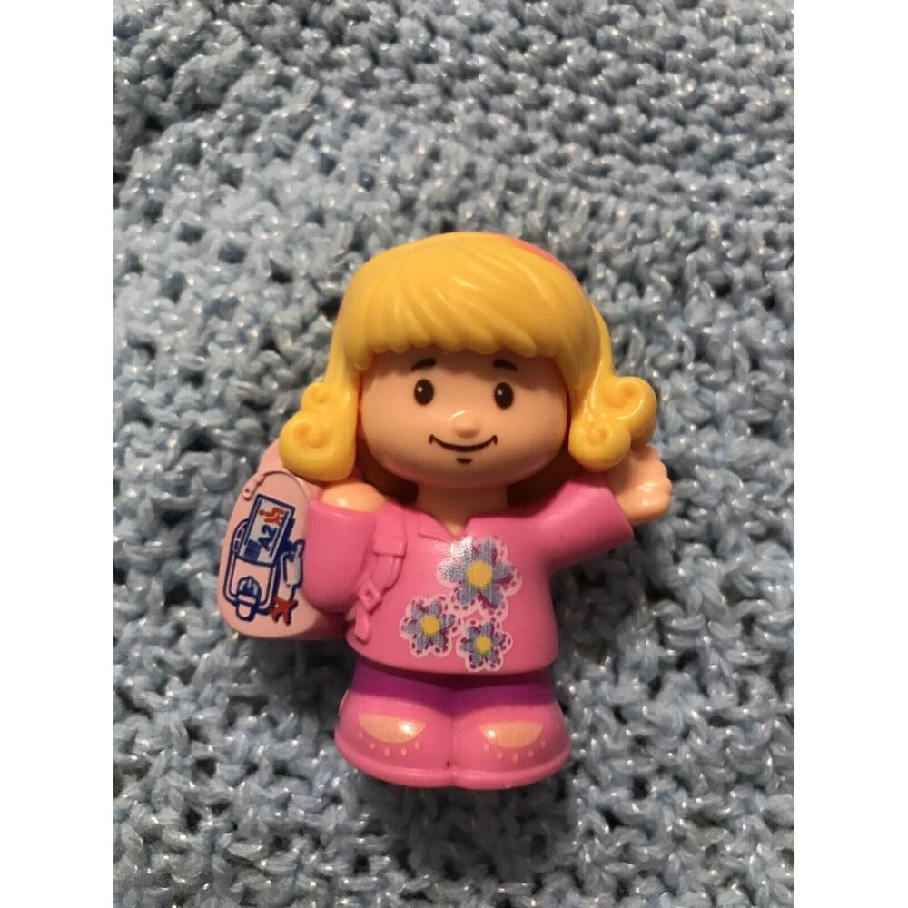 Fisher Price Little People Blonde Girl Pink Outfit w/‎ Backpack Figure Air Bus